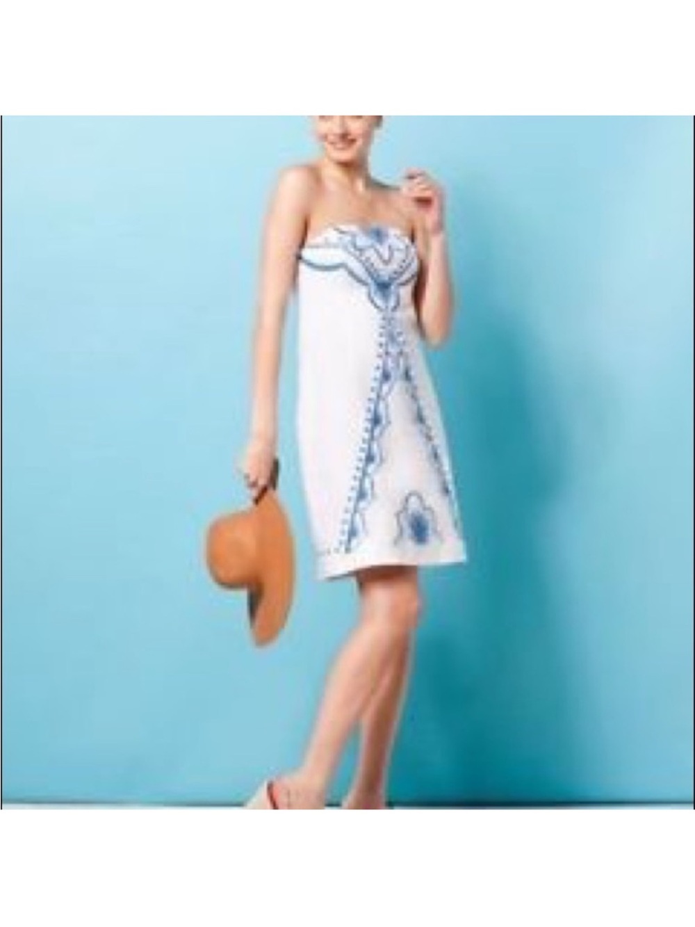 Lilly Pulitzer White Strapless Dress with Blue Embroidery